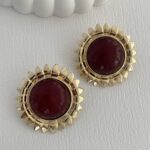 Özel Seri Bordo Kemik Ayçiçek Tasarım Gold Küpe
