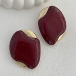 Özel Seri Bordo Kemik Oval Soyut Tasarım Gold Küpe