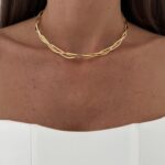 Özel Seri Örgü Tasarım Gold Choker Kolye