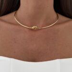 Özel Seri Düğüm Tasarım Gold Choker Kolye