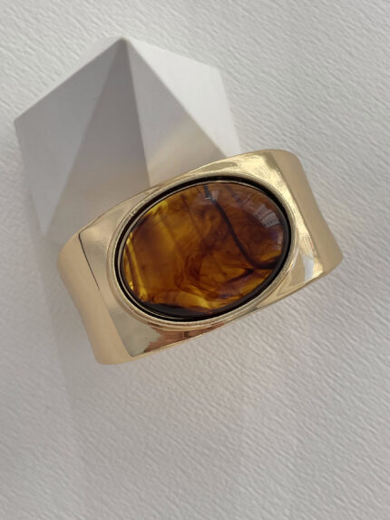 Özel Seri Oval Kahverengi Mineli Gold Kelepçe