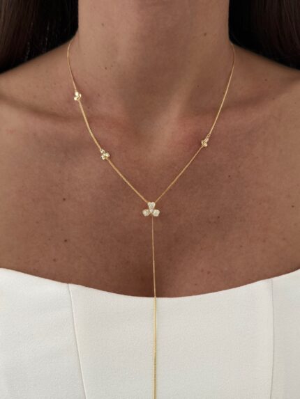 Özel Seri Zirkon Taşlı Çiçek Tasarım Gold Y Kolye