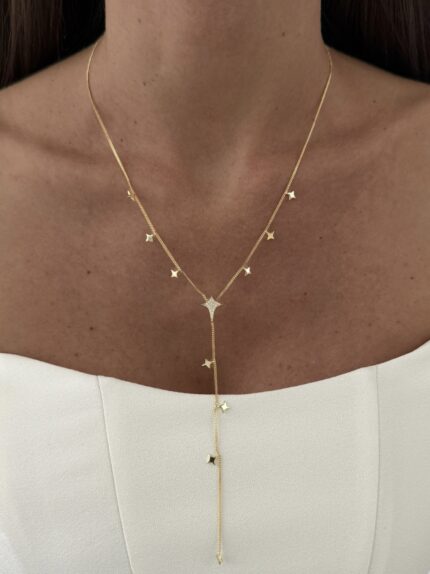 Özel Seri Zirkon Taşlı Yıldız Tasarım Gold Y Kolye