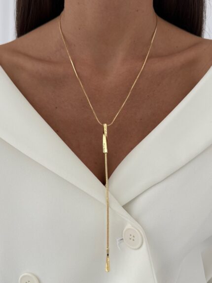 Özel Seri İkili Burgu Çubuk Tasarım Gold Kolye