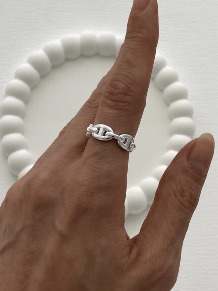 Özel Seri Zincir Tasarım Marka Model Ayarlanabilir Gümüş Yüzük