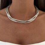 Özel Seri Tırtık Model Üçlü Sarmal Tasarım Gümüş Choker Kolye