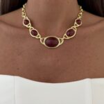 Özel Seri Bordo Mineli MNG Model Gold Kolye