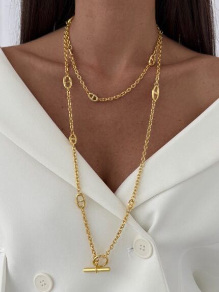 Özel Seri Zincir Tasarım Marka Model Gold İnce Uzun Kolye