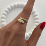 Özel Seri Yılan Tasarım Zirkon Taşlı Gold  Yüzük