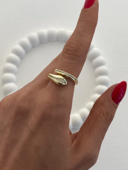 Özel Seri Yılan Tasarım Zirkon Taşlı Gold  Yüzük