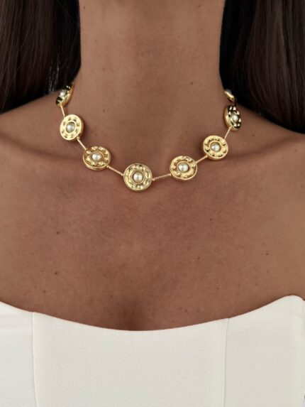 Özel Seri İnci Detay Yuvarlak Gold Kolye