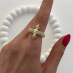 Özel Seri Ok Tasarım Zirkon Taşlı Ayarlanabilir Gold Yüzük