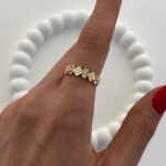 Özel Seri Zirkon Taş Sıralı Mini Yonca Tasarım Ayarlanabilir Gold Yüzük