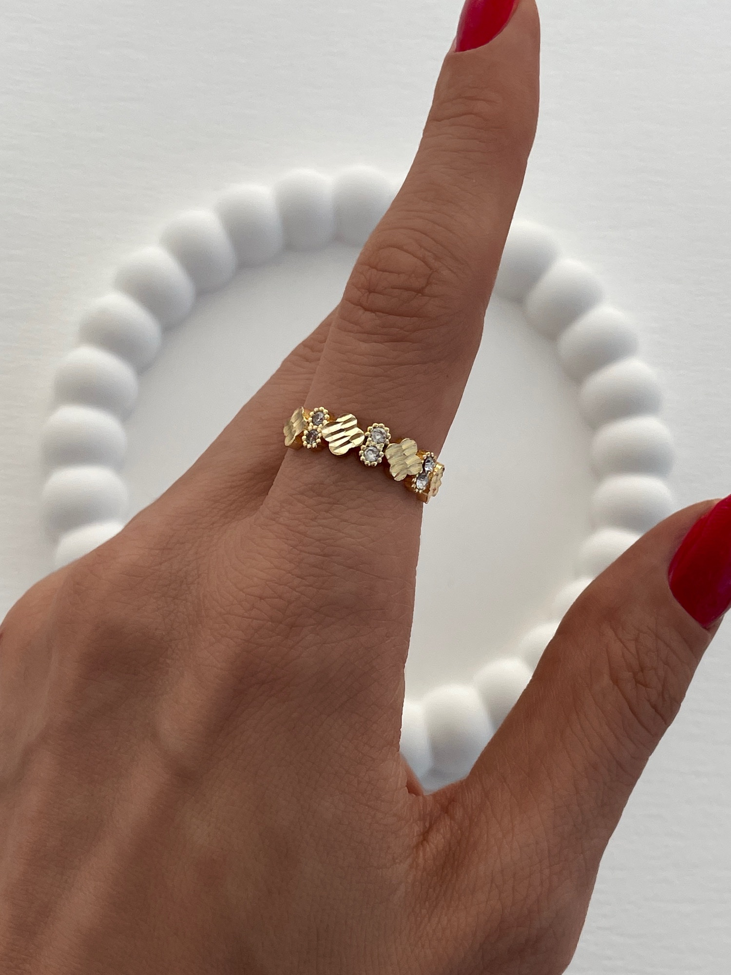 img_5385-2 Özel Seri Zirkon Taş Sıralı Mini Yonca Tasarım Ayarlanabilir Gold Yüzük