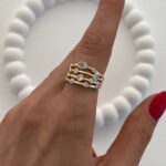 Özel Seri Dört Sıra Taş Detay Ayarlanabilir Gold Yüzük