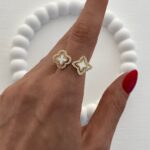 Özel Seri Yonca Tasarım Sedef Detay Gold Ayarlanabilir Yüzük