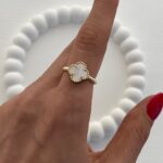 Özel Seri Yonca Tasarım Sedef Mineli Gold Ayarlanabilir Yüzük