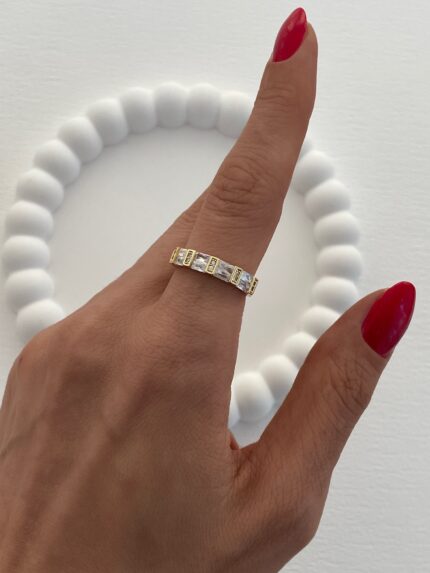 Özel Seri Kare Tasarım Zirkon Taşlı Ayarlanabilir Gold Yüzük