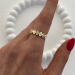 Özel Seri Yonca Tasarım Zirkon Taşlı Gold Ayarlanabilir Yüzük