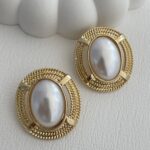 Özel Seri Oval Vintage Tasarım Gold İnci Küpe