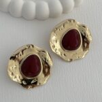 Özel Seri Bordo Kemik Desenli Soyut Tasarım Gold Küpe