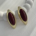 Özel Seri Bordo Kemik Detay Oval Vintage Gold Küpe