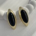 Özel Seri Siyah Kemik Detay Oval Vintage Gold Küpe