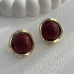 Özel Seri Bordo Kemik Detay Kıvrımlı Gold Küpe