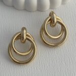 Özel Seri İç İçe Halka Tasarım Gold Küpe