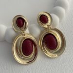 Özel Seri Kıvrım Detay Bordo Kemik Oval Gold Küpe