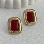 Özel Seri Bordo Kemik Detay Geometrik Tasarım Gold Vintage Küpe