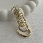 Özel Seri Zirkon Taşlı Kulağı Saran Ucu Geçmeli Gold Çoklu Earcuff Küpe