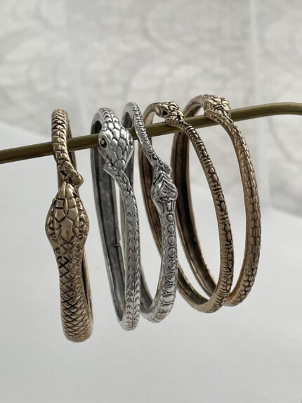 Özel Seri ZR Model Eskitme Yılan Tasarım Beşli Gold & Gümüş Bilezik Seti