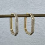 Özel Seri Zirkon Taşlı Altıgen Büyük Gold Küpe