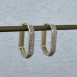 Özel Seri Zirkon Taşlı Altıgen Orta Gold Küpe