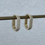 Özel Seri Zirkon Taşlı Altıgen Küçük Gold Küpe