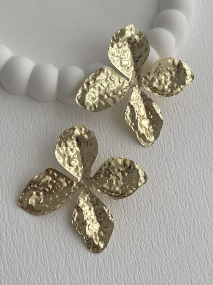 Özel Seri Desenli Maksi Boy Çiçek Tasarım Gold Küpe