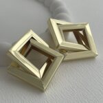 Özel Seri İç İçe Kare Tasarım Gold Küpe
