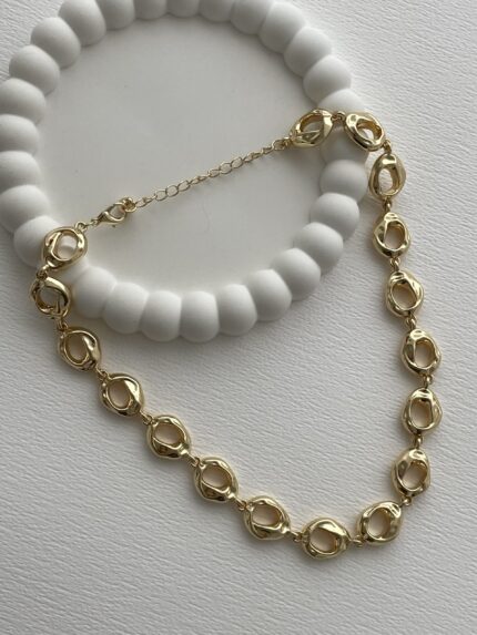 Özel Seri Soyut Oval Tasarım Gold Kolye