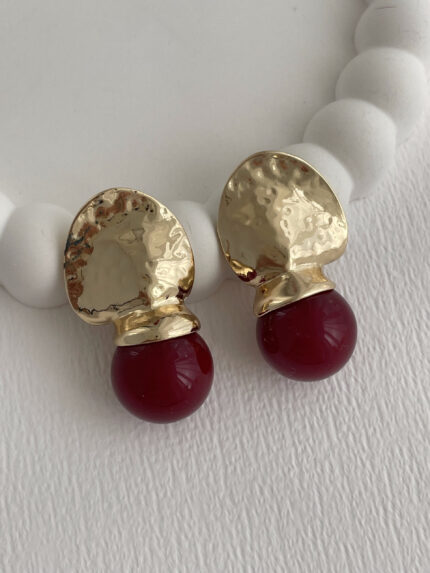 Özel Seri Soyut Gold Detay ZR Model Bordo Top Küpe