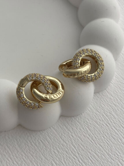 Özel Seri Marka Model Zirkon Taşlı İç İçe Geçmeli Gold Küpe