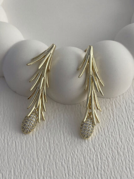 Özel Seri Saçak Tasarım Zirkon Taşlı Gold Küpe