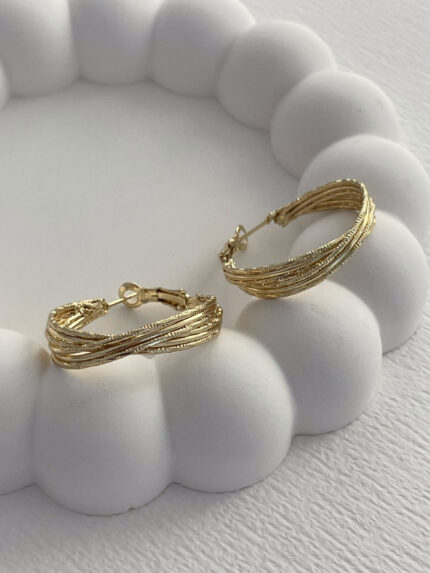 Özel Seri Tel Tasarım Çapraz Gold Halka Küpe