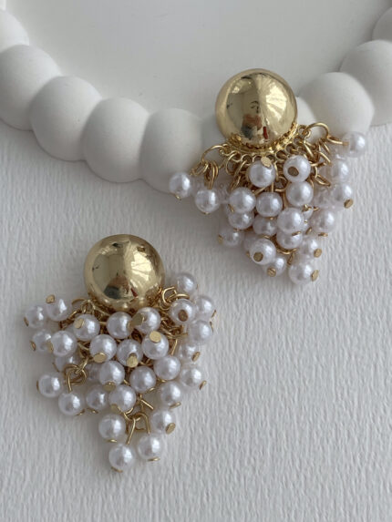 Özel Seri Sallantılı İnci Detay Gold Küpe