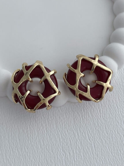 Özel Seri Bordo Mineli Gold X Detay Küpe