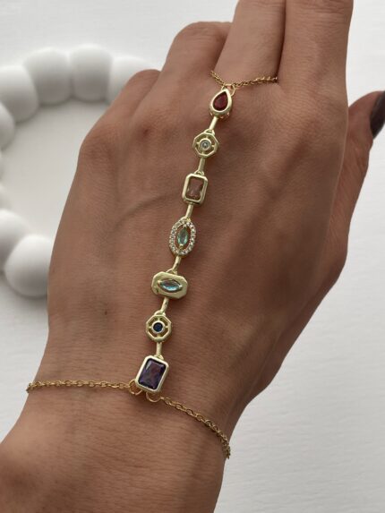 Özel Seri Renkli Baget Taşlı Geometrik Tasarım Gold Marka Şahmeran