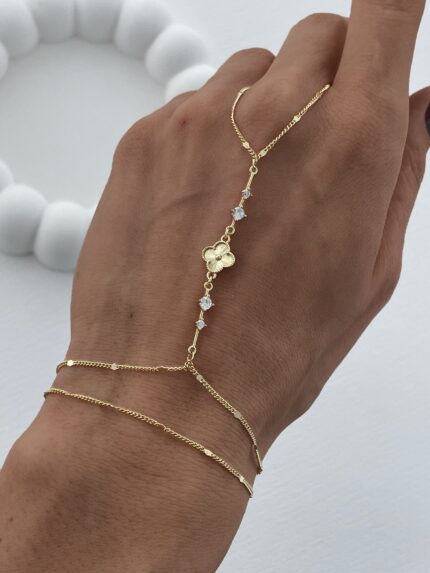 Özel Seri Marka Model Desenli Yonca Tasarım Zirkon Taşlı Gold Şahmeran