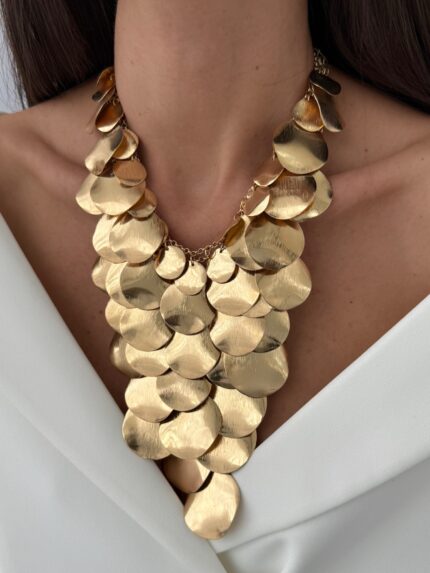 Özel Seri ZR Model Desenli Çoklu Plaka Tasarım Gold Kolye