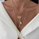 Özel Seri ZR Model Eskitme Çoklu Charm Tasarım İkili  Gold Kolye