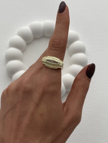 Özel Seri Geometrik Tasarım Baget Taşlı Ayarlanabilir Gold Yüzük